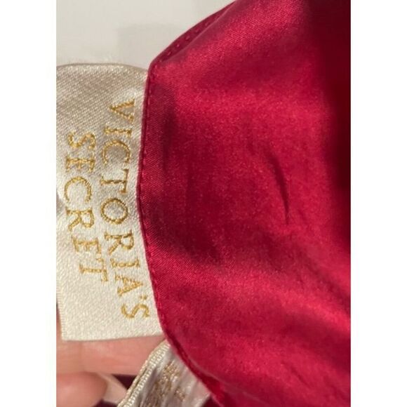 Vintage Y2K Victorias Secret Silk Black Lace Heart SZ L Slip Nightgown in Red Si - Picture 15 of 16